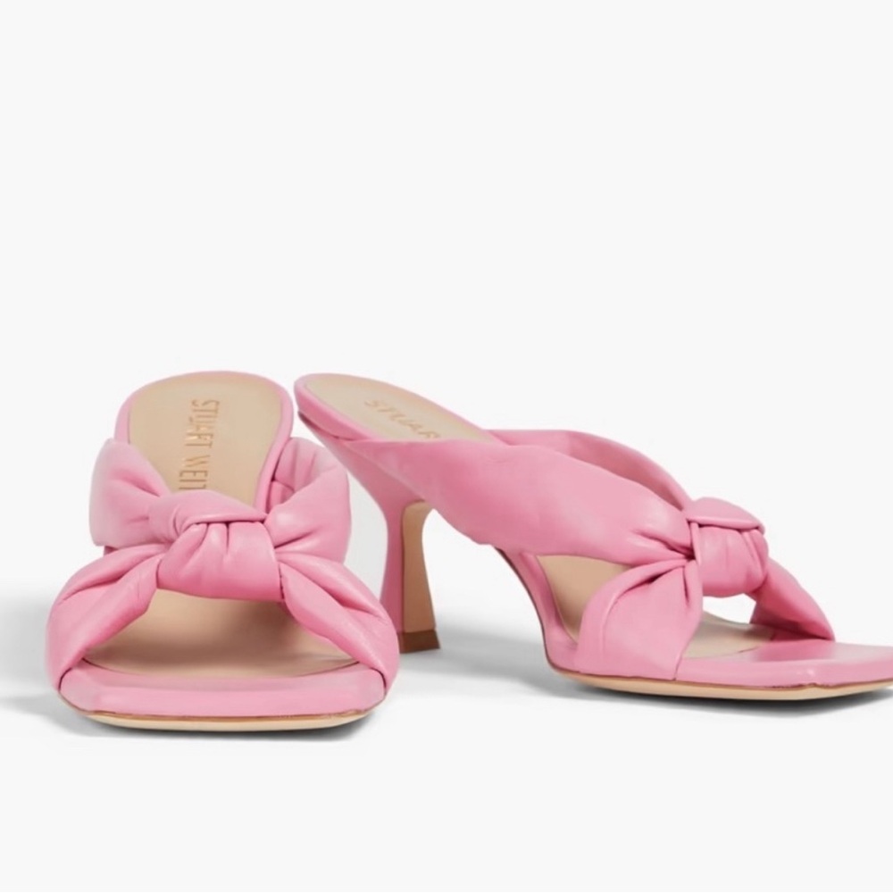 new Stuart Weitzman playa 75 puffy twist leather mule heel sandals